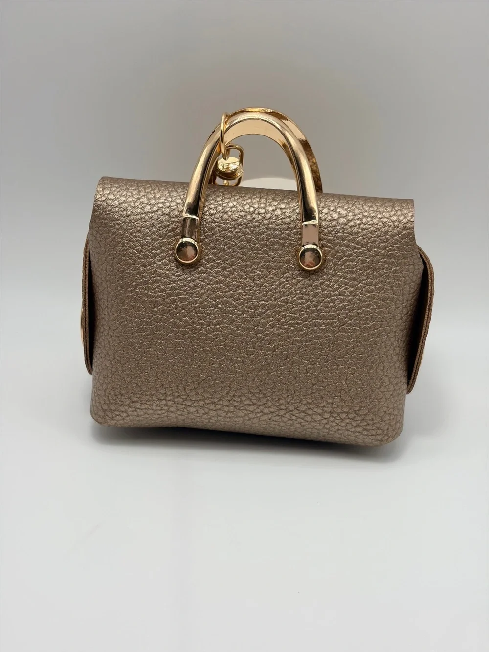 Mini Textured Metallic Brown Bag Charm Keychain